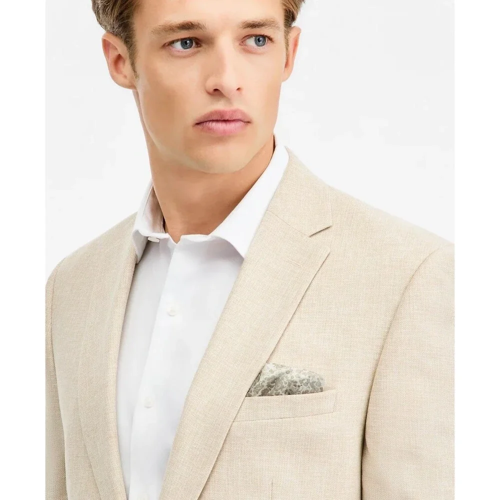$495 NEW BAR III MENS 42R NATURAL LINEN SLIM 2 PIECE SUIT WITH DRESS PANTS 36X32